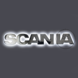 Scritta Scania S/R Acciaio Inox Bombato retroilluminato - LED BIANCO / ARANCIO