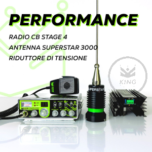 PERFORMANCE PACK Radio CB Alan QUARANTOTTO 48 Modification complète + Antenne haute performance SUPERSTAR 3000 + Réducteur de tension VR16 