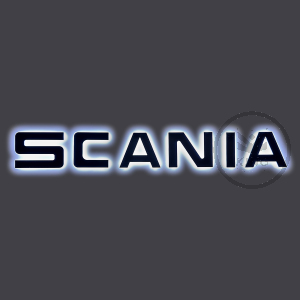 3D Scania 141 STYLE Schwarz hinterleuchteter Schriftzug - LED WHITE / ORANGE
