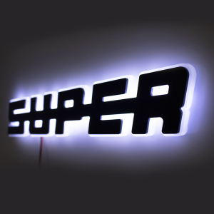 3D SUPER schwarz hinterleuchteter Schriftzug - LED WEISSE / ORANGE